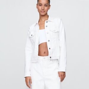 Gap Classic Icon Denim Jacket Size L Optic White Cotton Jean Coat Pockets Preppy